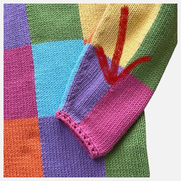 Rey Wear Colorblock Cardigan Sweater Womens XL Hand Knit Bolivia Cotton Buttons - Picture 11 of 11